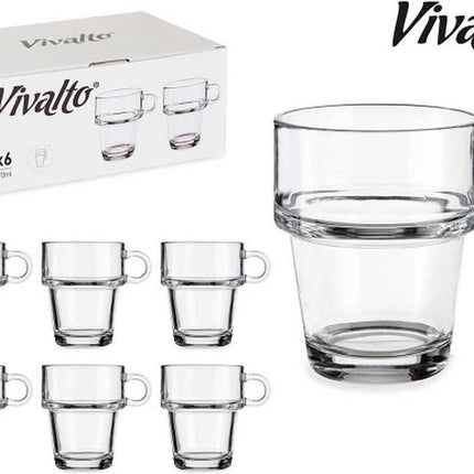 Lot de 6 tasses à thé/café en verre avec anse - 27cl - empilables