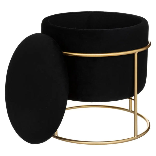 Pouf - Velours - Noir - Ø42 cm - Avec espace de rangement