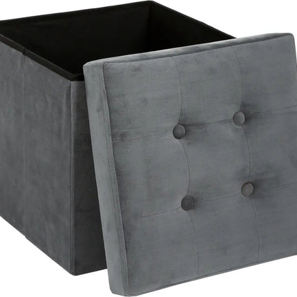 Atmosphera Pouf/tabouret/repose-pieds - boîte de rangement - noir - PU/MDF - 38 x 38 cm - pliable