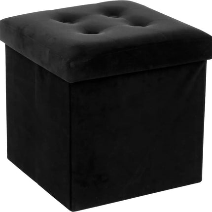 Atmosphera Pouf/tabouret/repose-pieds - boîte de rangement - noir - PU/MDF - 38 x 38 cm - pliable