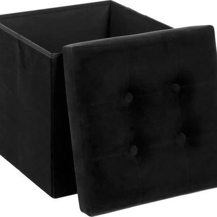 Atmosphera Pouf/tabouret/repose-pieds - boîte de rangement - noir - PU/MDF - 38 x 38 cm - pliable