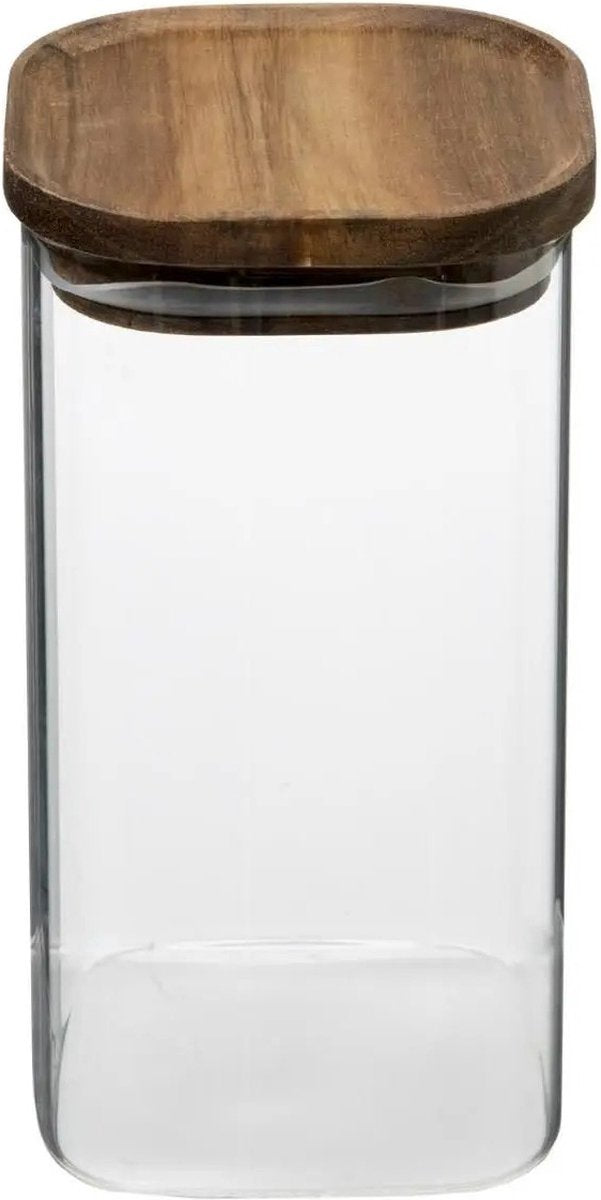 Boîte/pot de conservation 1,6L en verre avec couvercle en bois d'acacia - 1600 ml