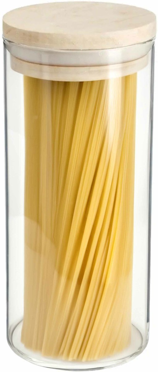 Bocal de rangement/pot de rangement 1,3L en verre avec couvercle en bois - 1300 ml
