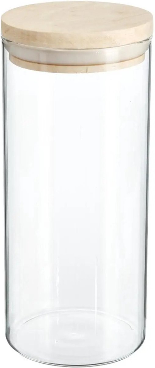 Storage jar 1.3L glass with wooden lid - 1300 ml