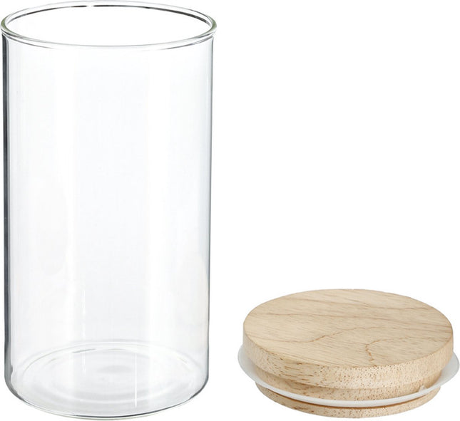 Bocal de rangement/pot de rangement 1,3L en verre avec couvercle en bois - 1300 ml