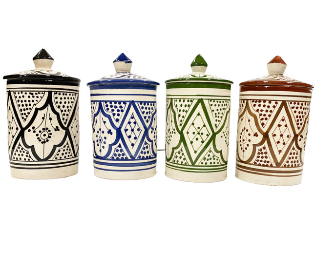Pot de conservation en céramique marocaine colorée