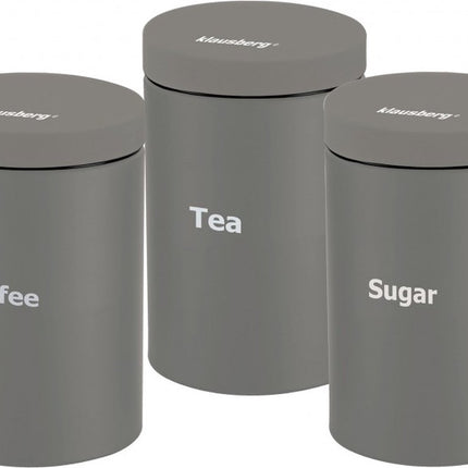 Klausberg 7544 - Ensemble de pots de rangement - café, thé, sucre - Gris