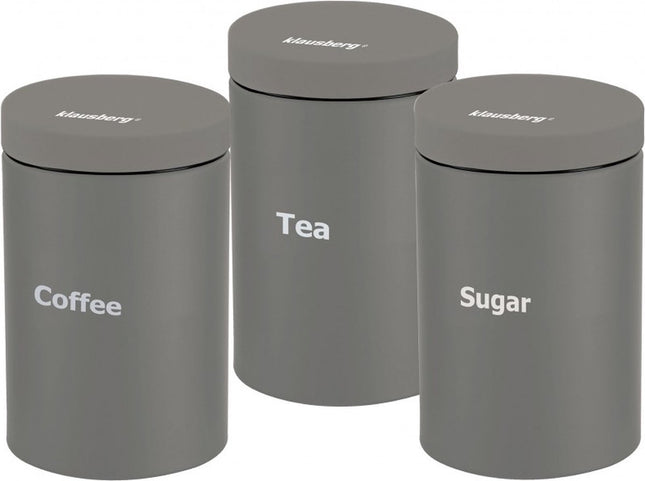 Klausberg 7544 - Ensemble de pots de rangement - café, thé, sucre - Gris
