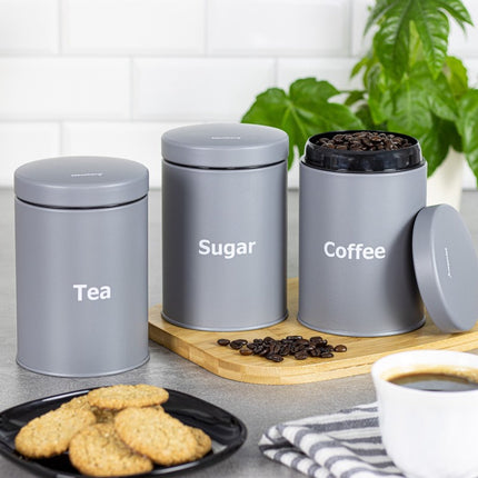 Klausberg 7544 - Ensemble de pots de rangement - café, thé, sucre - Gris