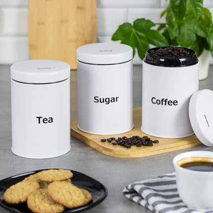 Lot de boîtes de conservation - café, thé, sucre - Blanc