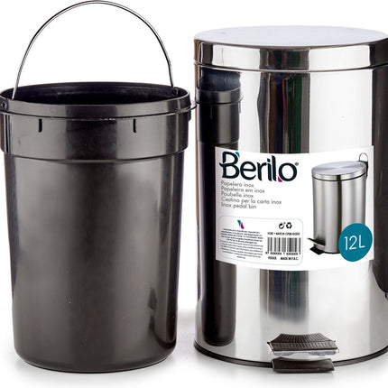 Poubelle à pédale argentée 12 litres de 25 x 39 cm