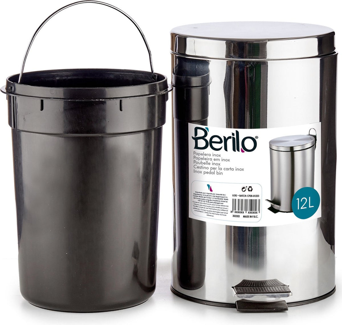 Waste bin / pedal bin silver 12 liters of 25 x 39 cm