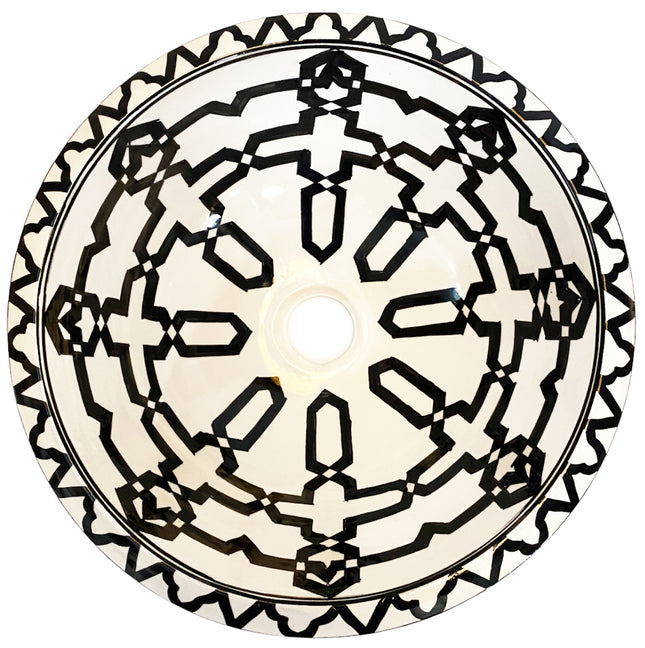 Vasque orientale - Lavabo marocain en céramique à poser noir et blanc