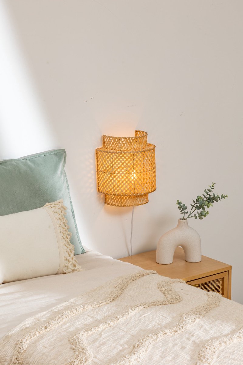 Atmosphera wandlamp Liby van bamboe – naturel, Ø 23 cm, fitting E27 – foto 3