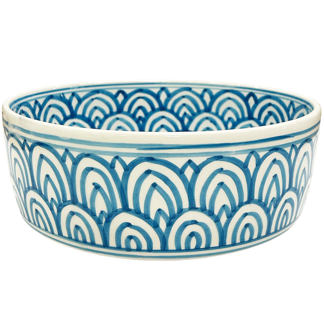 Vasque marocaine en céramique 35 cm - Blanc - Bleu clair - Faite à la main