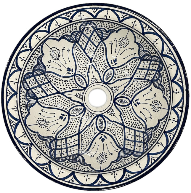 Lavabo en céramique marocaine Ø 40 cm bleu