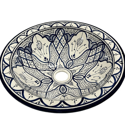 Lavabo en céramique marocaine Ø 40 cm bleu