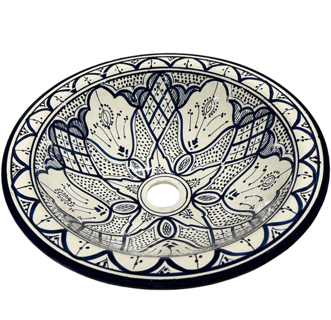Lavabo en céramique marocaine Ø 40 cm bleu