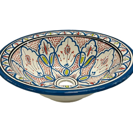 Vasque à poser en céramique marocaine lavabo Ø 40 cm bleu