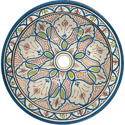 Vasque à poser en céramique marocaine lavabo Ø 40 cm bleu