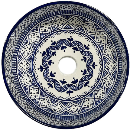 Vasque à poser en céramique marocaine 28 cm bleue