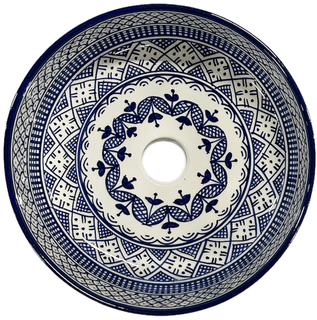 Vasque marocaine en céramique 35 cm bleue