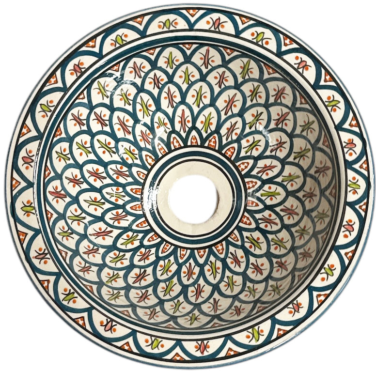 Ronde opbouw waskom turquoise – handgemaakte Marokkaanse wasbak, Ø 35 cm – foto 2
