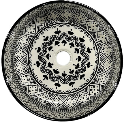 Vasque en céramique marocaine 35 cm noir et blanc