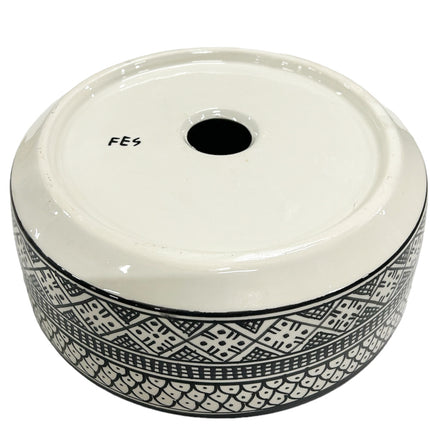 Vasque en céramique marocaine 35 cm noir et blanc