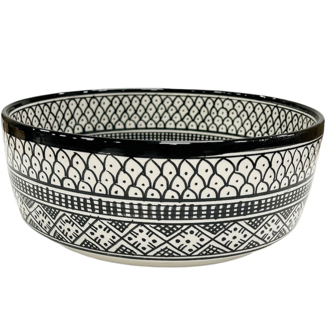 Vasque en céramique marocaine 35 cm noir et blanc