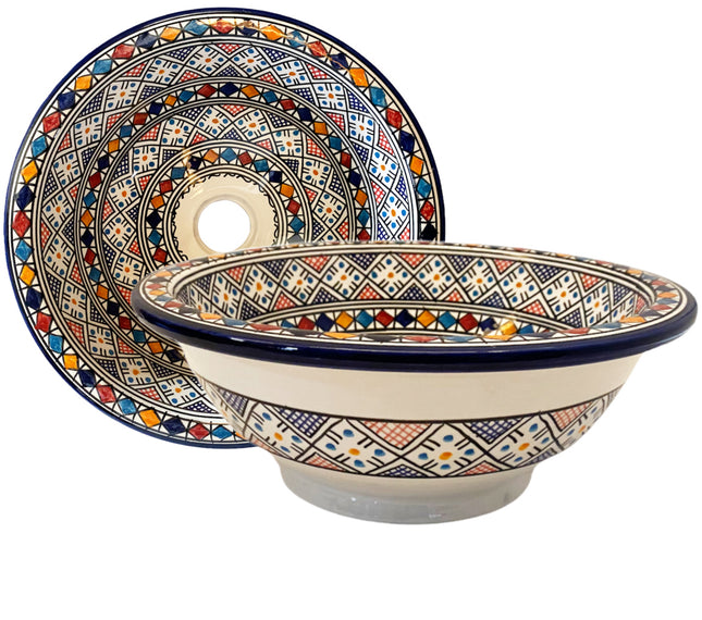 Vasque marocaine en céramique lavabo coloré Ø 35 cm rond