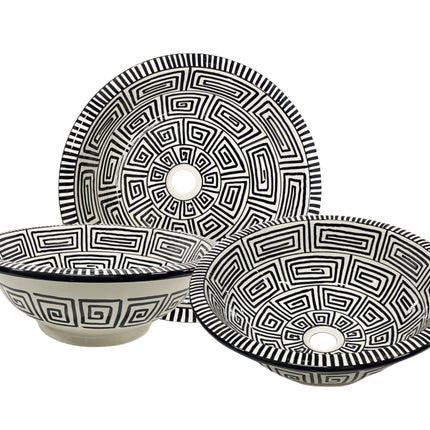 Vasque lavabo en céramique marocaine - noir et blanc