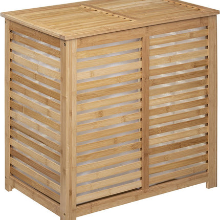 Panier à linge en bambou - Double bac - Compartiment 2x 50 litres - 58 x 40 x 60 cm - avec couvercle