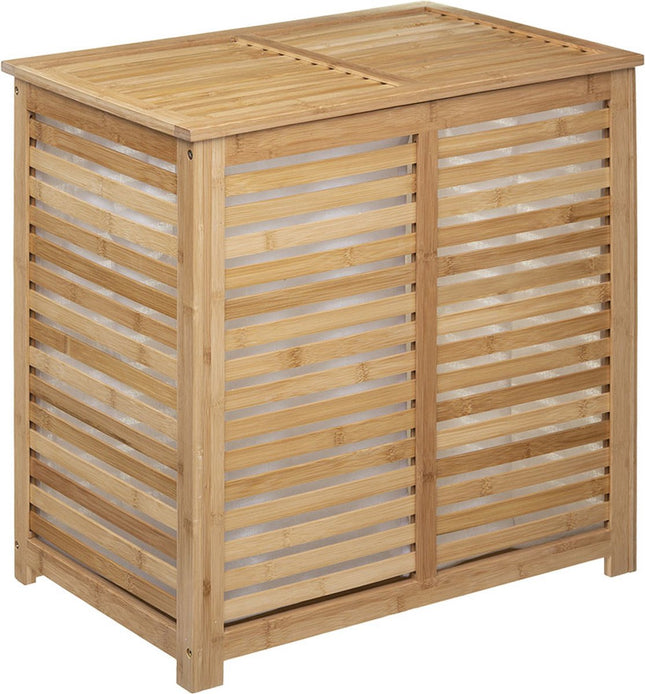 Panier à linge en bambou - Double bac - Compartiment 2x 50 litres - 58 x 40 x 60 cm - avec couvercle