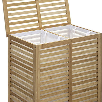 Panier à linge en bambou - Double bac - Compartiment 2x 50 litres - 58 x 40 x 60 cm - avec couvercle