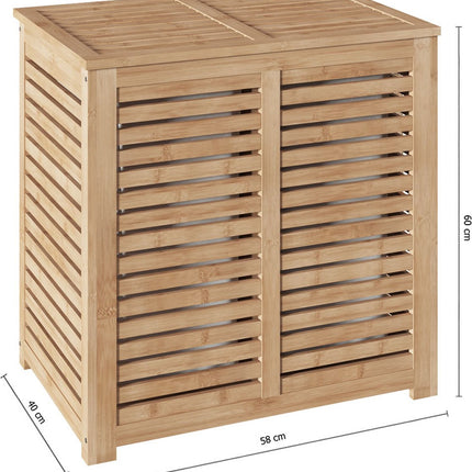 Panier à linge en bambou - Double bac - Compartiment 2x 50 litres - 58 x 40 x 60 cm - avec couvercle