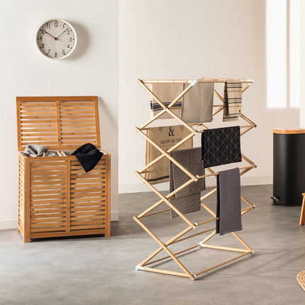 Panier à linge en bambou - Double bac - Compartiment 2x 50 litres - 58 x 40 x 60 cm - avec couvercle