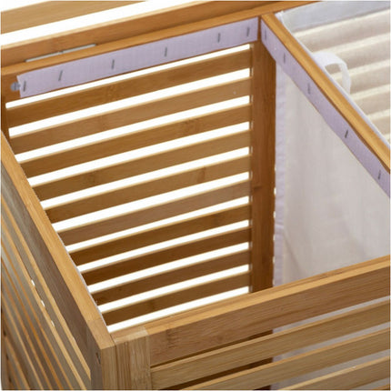 Panier à linge en bambou - Double bac - Compartiment 2x 50 litres - 58 x 40 x 60 cm - avec couvercle