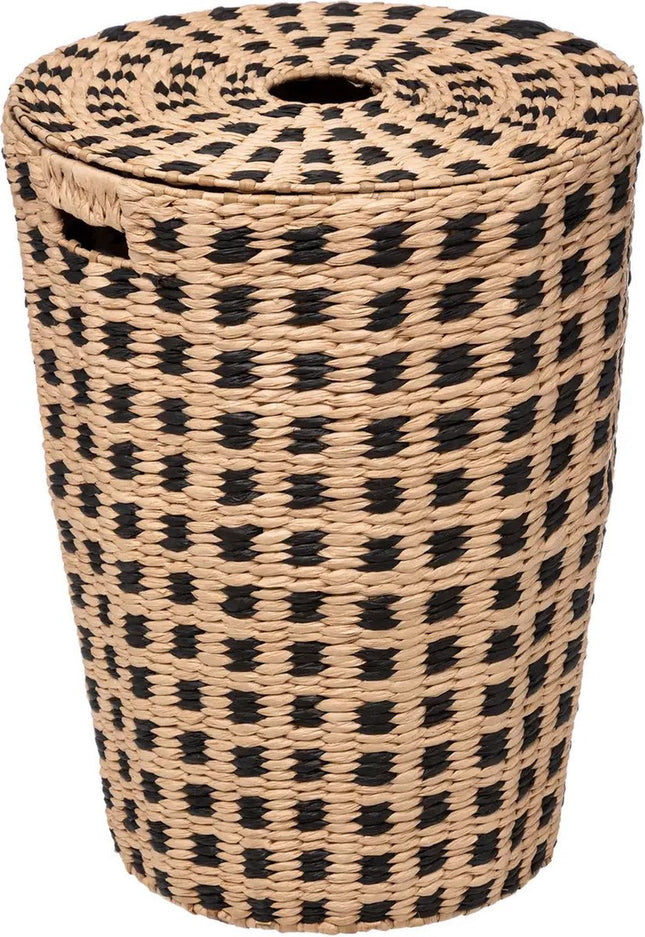 Panier à linge en jonc tressé - beige/noir - 64 litres - 33 x 33 x 53 cm