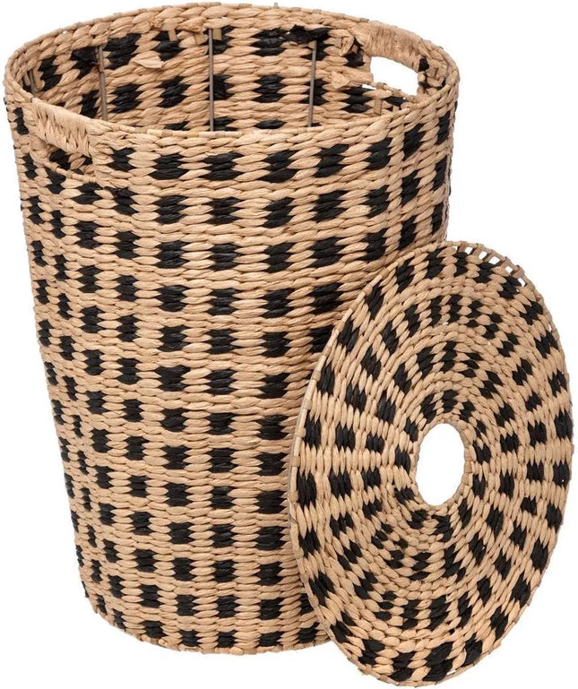 Panier à linge en jonc tressé - beige/noir - 64 litres - 33 x 33 x 53 cm