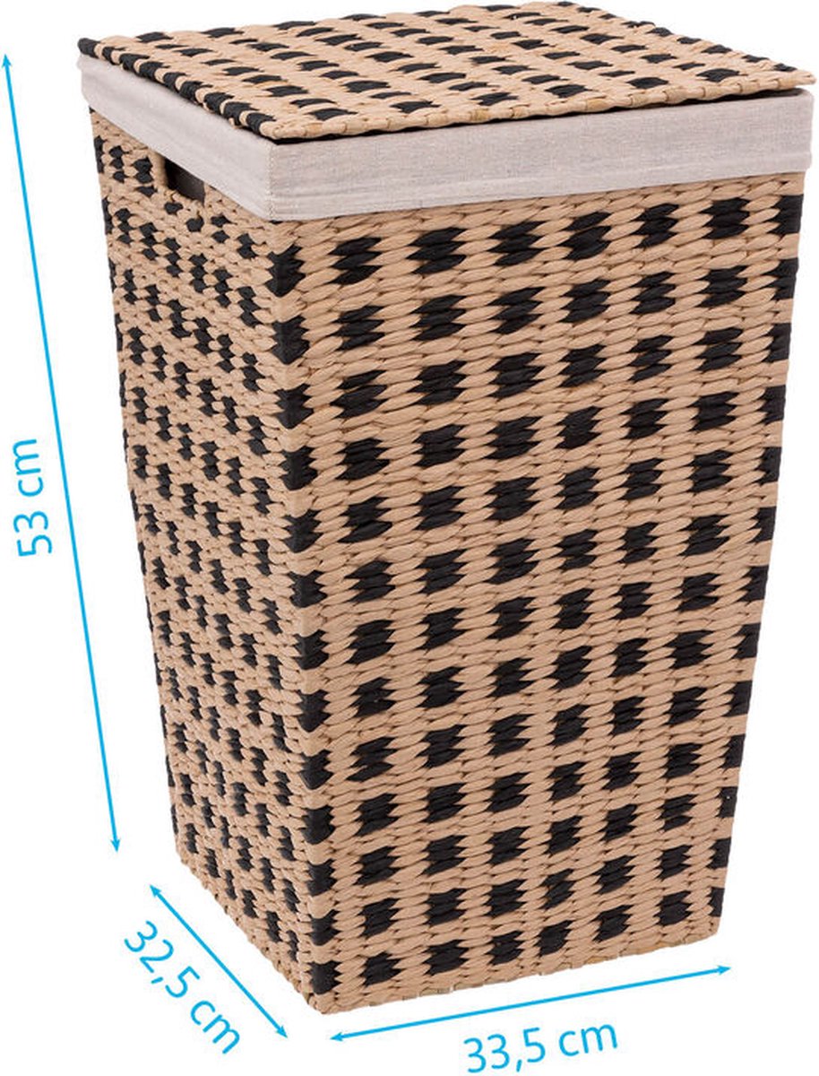 Wasmand gevlochten Riet - beige/zwart - 40 liter