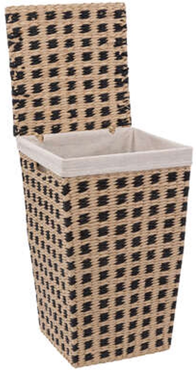Wasmand gevlochten Riet - beige/zwart - 40 liter