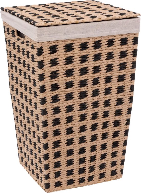 Wasmand gevlochten Riet - beige/zwart - 40 liter