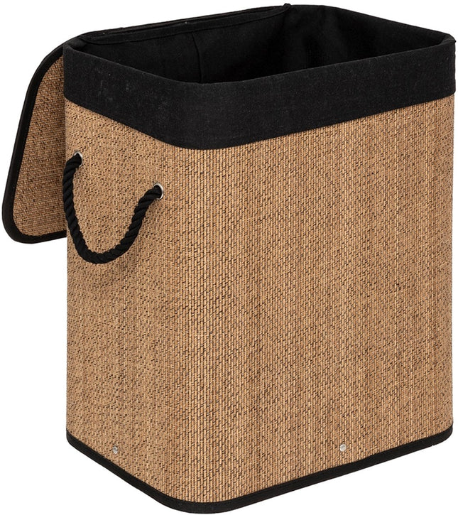 5Five Wasmand met deksel - bamboe hout - 60 Liter- naturel zwart - 41 x 30 x 50 cm