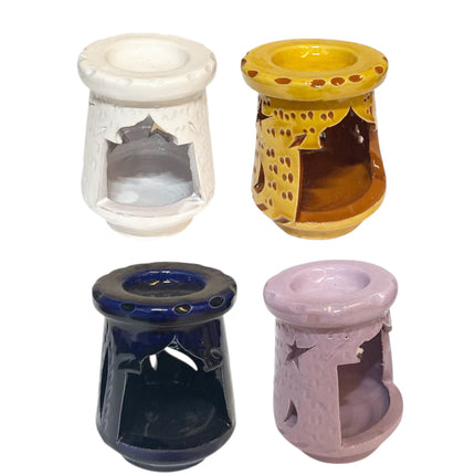 Brûleur d'Huile Fait Main Marocain – Porte-bougie Chauffe-plat en Céramique – Divers coloris