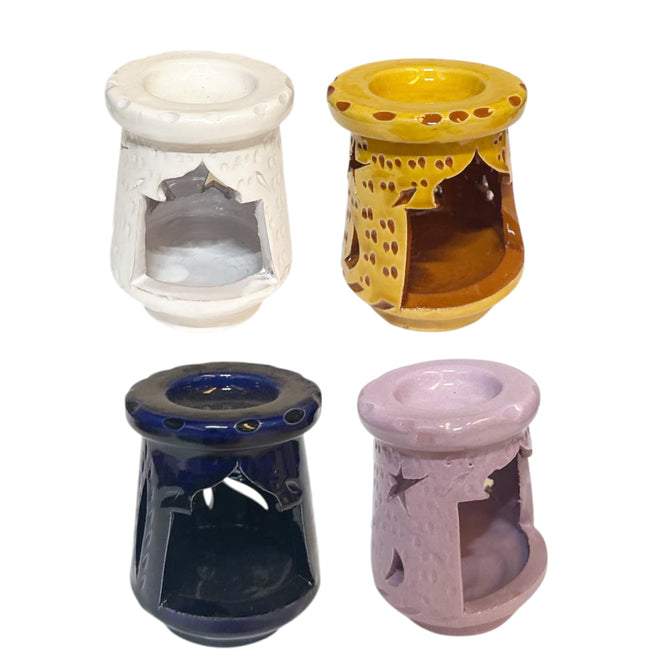 Brûleur d'Huile Fait Main Marocain – Porte-bougie Chauffe-plat en Céramique – Divers coloris