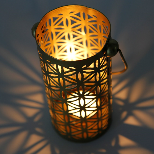 Antique-style gold-tone metal tea light holder
