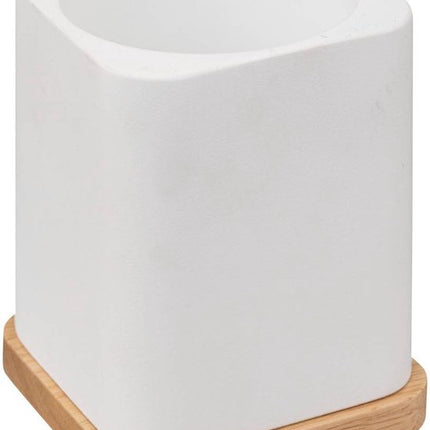5Five brosse de toilette/brosse WC avec support - blanc - 36 x 9 cm - bambou/pierre artificielle - salle de bain