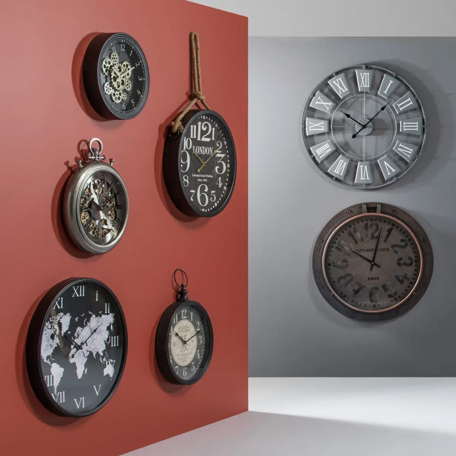 Industrial wall clock with moving gears - Ø37 cm