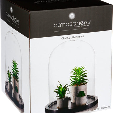 Atmosphera Home cloche en verre avec plateau en bois